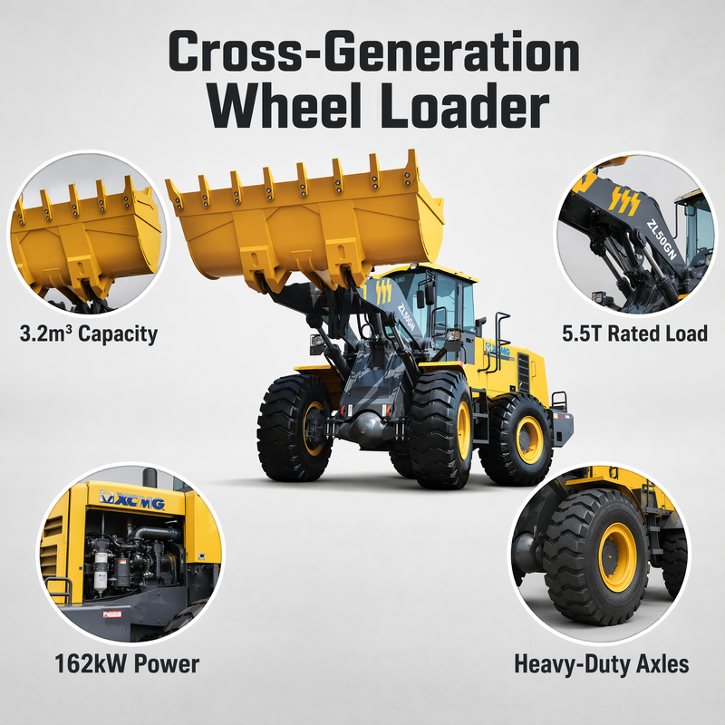 XCMG ZL50GN 5 tonnes chargeur à roues avant de 3,2 m3 chargeur lourd de construction à seau